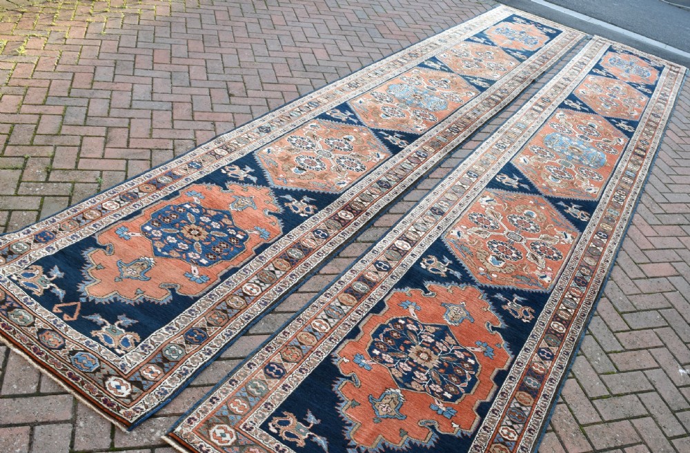 Pair of very long antique Heriz runners View II