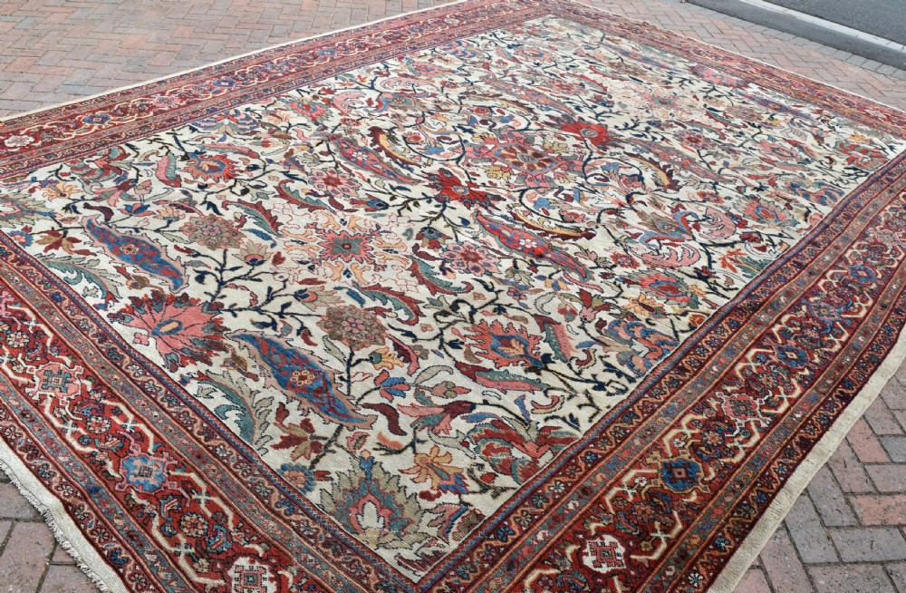Fine antique Mahal room size carpet on ivory ground.440x324cm View II
