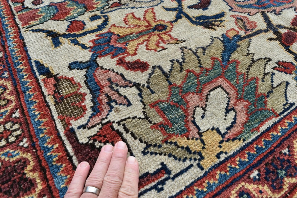 Fine antique Mahal room size carpet on ivory ground.440x324cm View IV