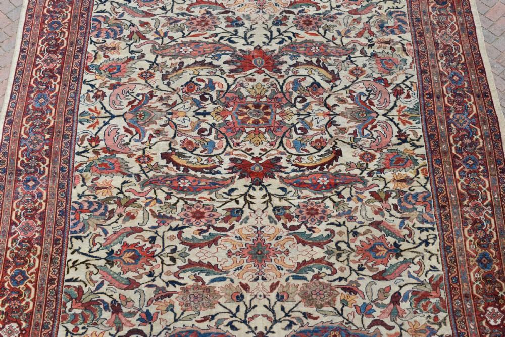 Fine antique Mahal room size carpet on ivory ground.440x324cm View VIII
