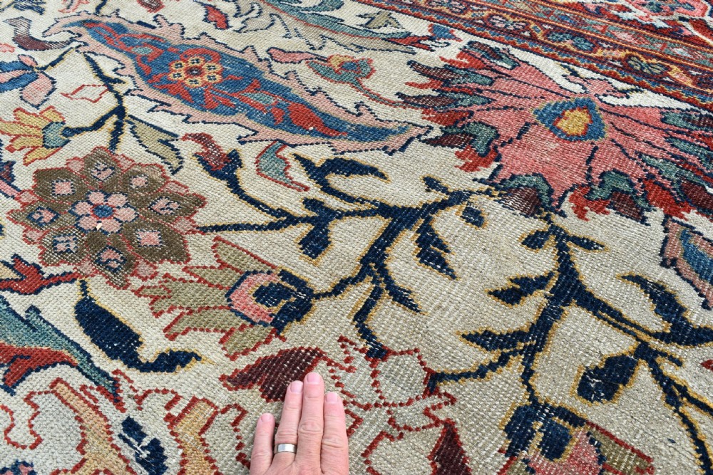 Fine antique Mahal room size carpet on ivory ground.440x324cm View IX