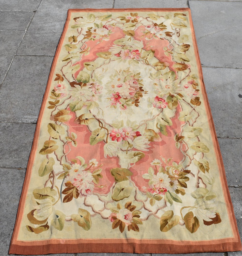Antique French Aubosson rug 200x96cm View II