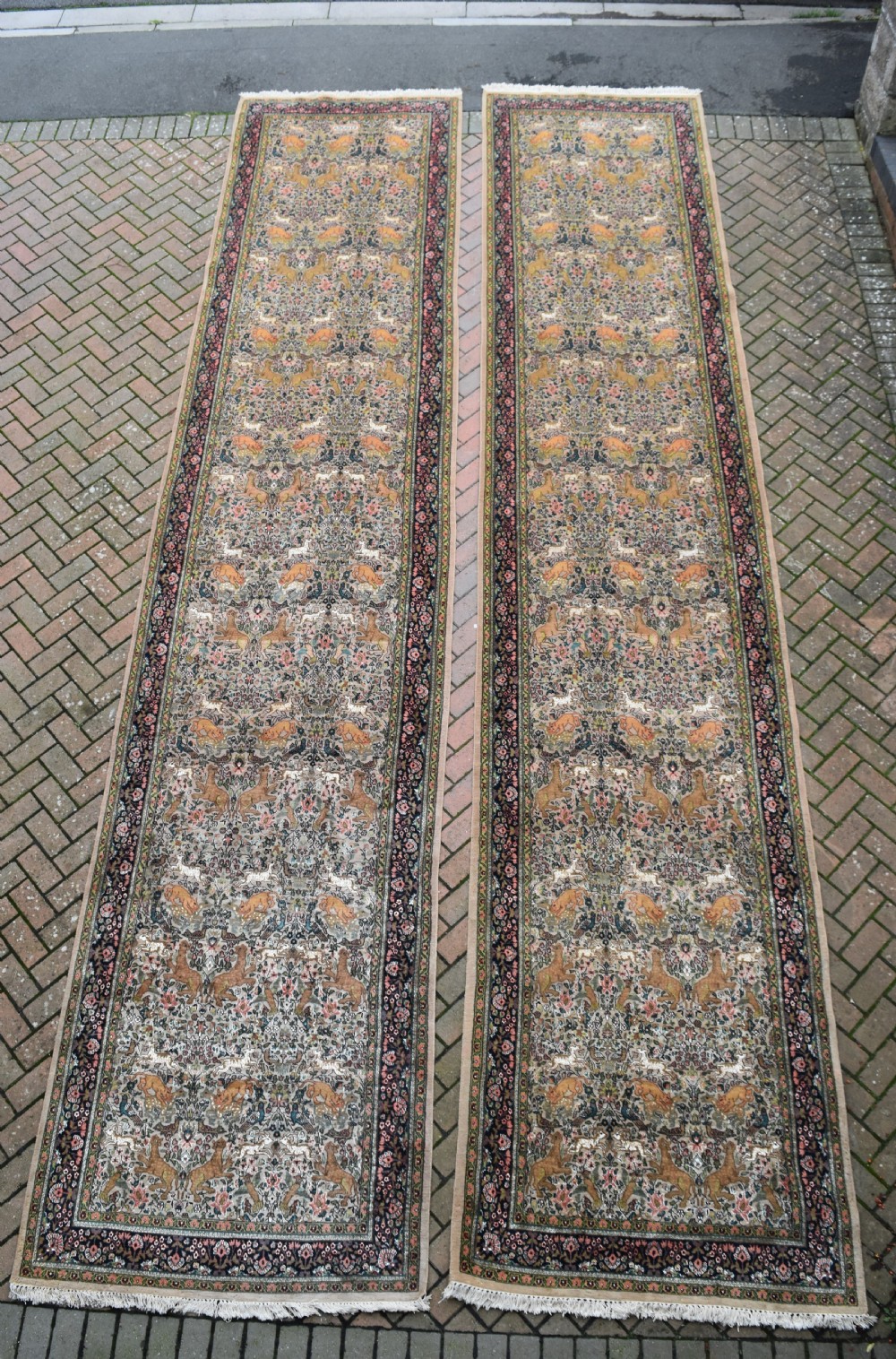A pair of very large part silk Tabriz runners 608x129 cm each