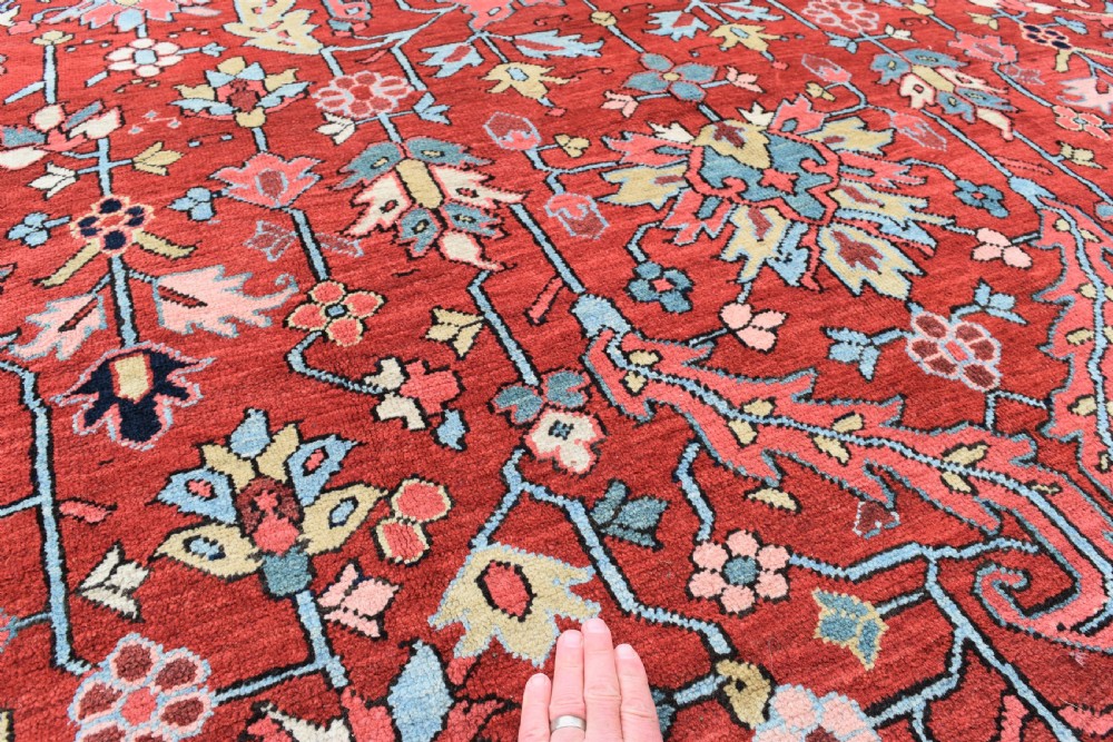 Fine antique allover design  roomsize Heriz carpet  370x260cm View V