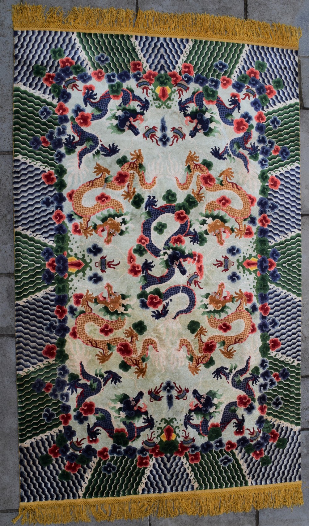 Old Chinese art silk large rug in exceptional condition 272x156cm