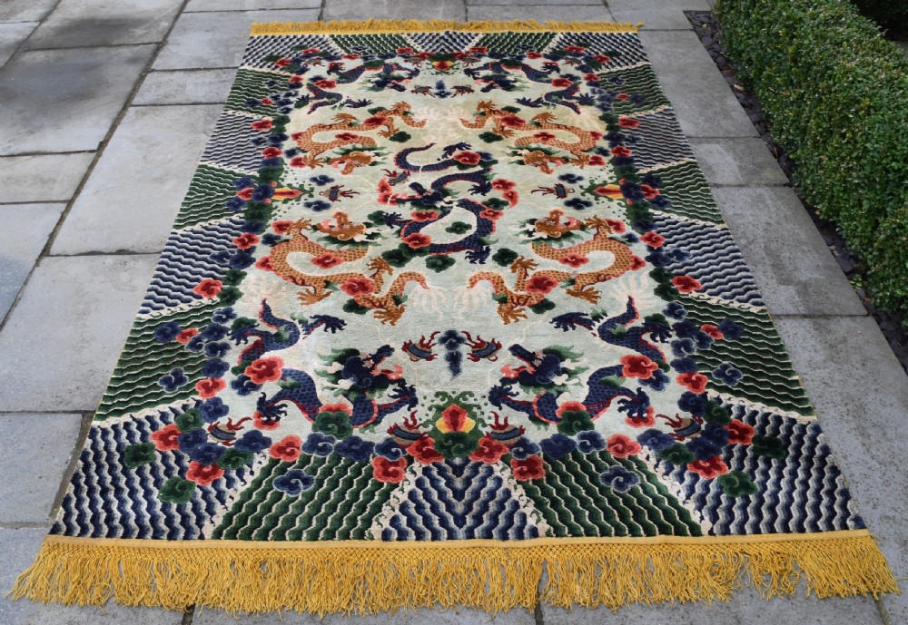 Old Chinese art silk large rug in exceptional condition 272x156cm View II