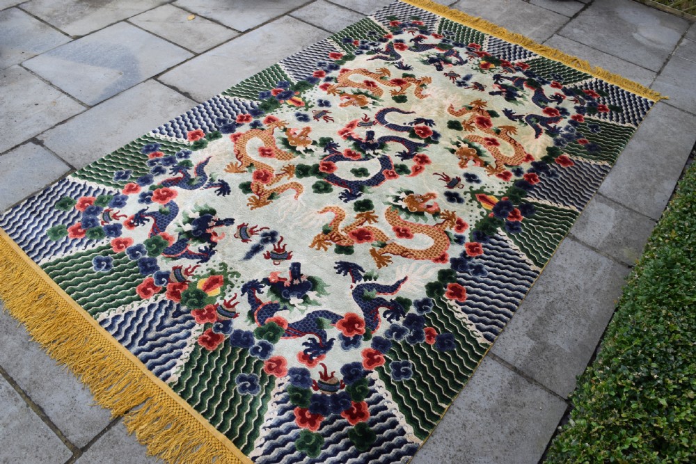 Old Chinese art silk large rug in exceptional condition 272x156cm View III