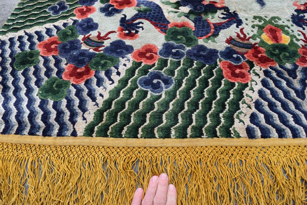 Old Chinese art silk large rug in exceptional condition 272x156cm View V