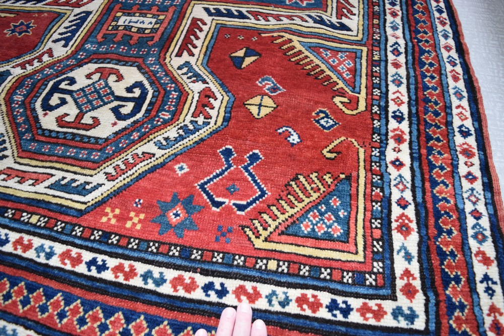 Antique Caucasian Kazak small rug dated 1870 View III