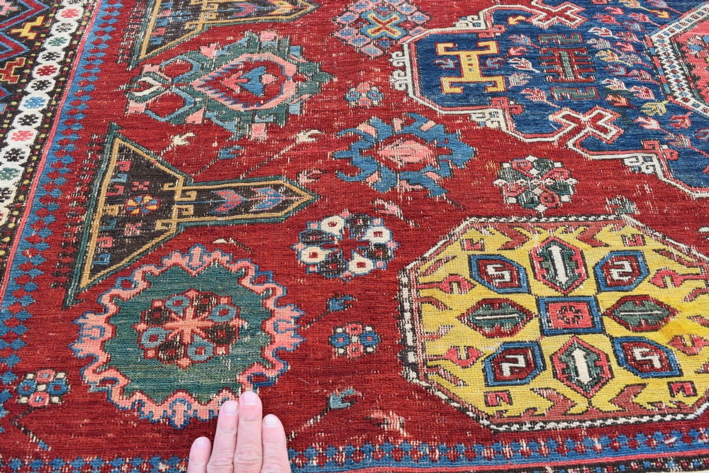 An exceptional antique kuba Sumak technique carpet 280x219 cm View XIII