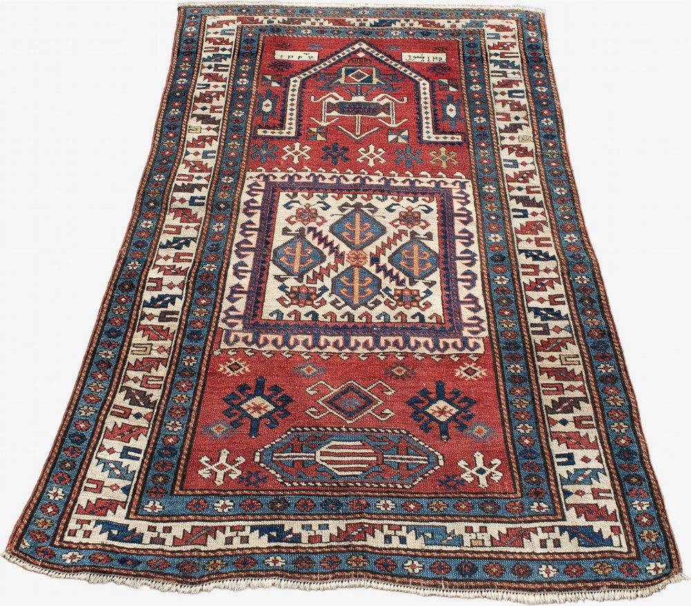 An Antique Kazak prayer rug Circa 1873 145x92cm View VI
