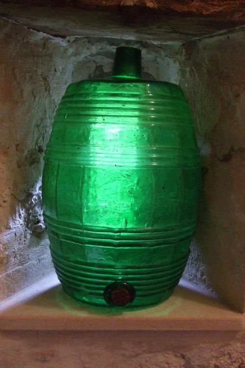 A Large French Mould-blown Green Glass Barrel