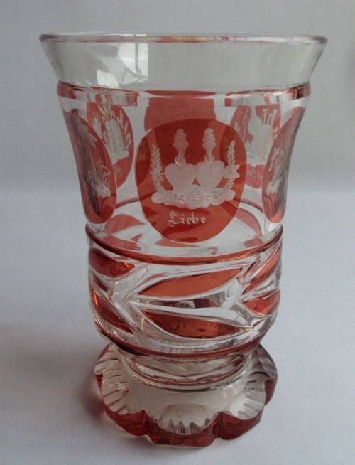 A 19th Century Bohemian Ruby Oxide Cut Glass Spa Beaker