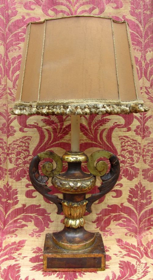 An Italian Carved Giltwood and Gesso Table Lamp of Large Proportions