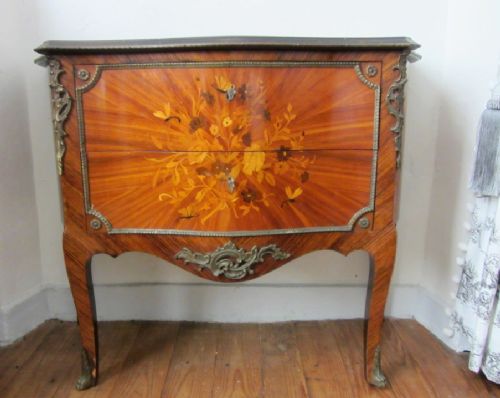 Vintage French Louis Xv Style Kingwood Marquetry Commode \ Chest of Drawers