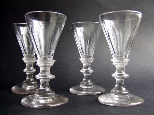 Set of 4 Georgian Facet Cut Liquer Dram Glasses