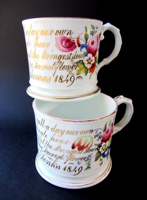 Victorian Coalport Type Hand Painted Porcelain Mugs