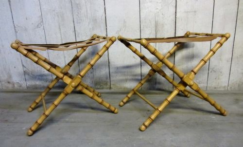 Superb Pair of Painted Faux Bamboo Folding Luggage Stands