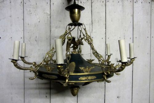 Large Empire Style Brass & Toleware Ceiling Light