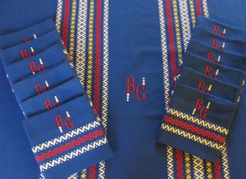 Vintage French Monogrammed Tablecloth & 12 Napkins