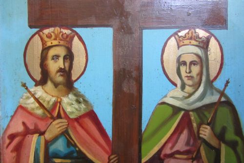 fig 1. Antique Romanian Icon of St Constantine & St Helena; Oil on Panel