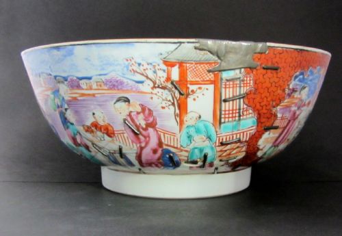 18thc Chinese Export Mandarin Pattern Punch Bowl