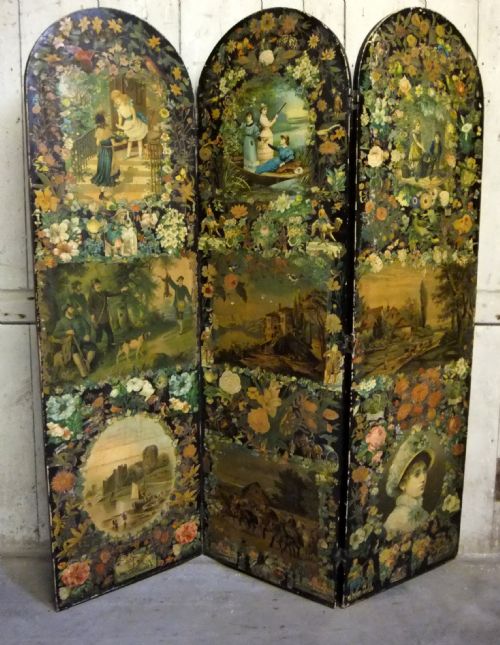 Antique Victorian Decoupage Scrap Screen