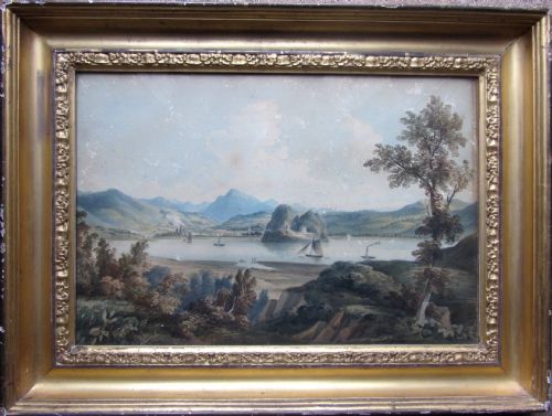 Scottish School Watercolour of Dumbarton Castle with Paddle Steamer & Pottery Kilns, Circa 1820