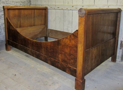 French Walnut Lit Bateau Bed, Early 19th Century
