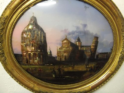 fig 1. Grand Tour Convex Reverse Glass Painting of Piazza dei Miracoli Pisa