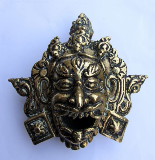 Antique Tibetan Brass Incense Burner, Mahakal, Wrathful Diety
