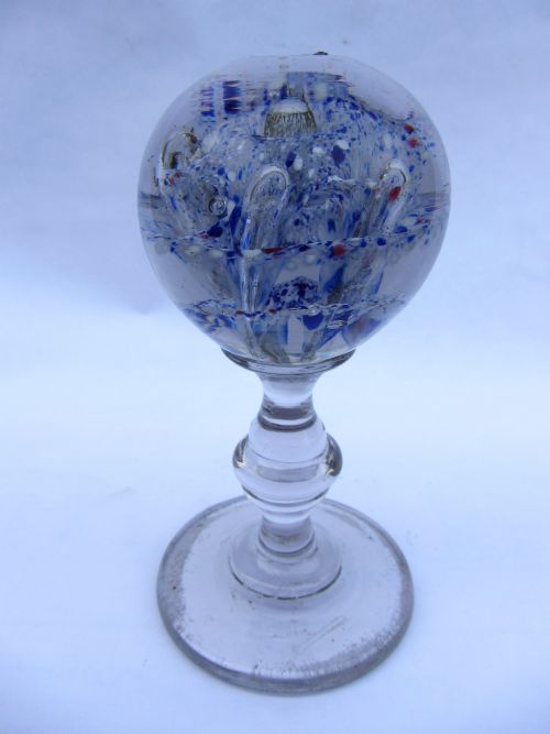 Victorian Glass Pedestal Paperweight, Circa 1880, with Five Flowerheads