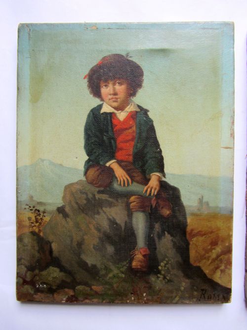 fig 1. Pair of Roman Grand Tour Oils of a Boy and Girl in Traditional Italian Costume