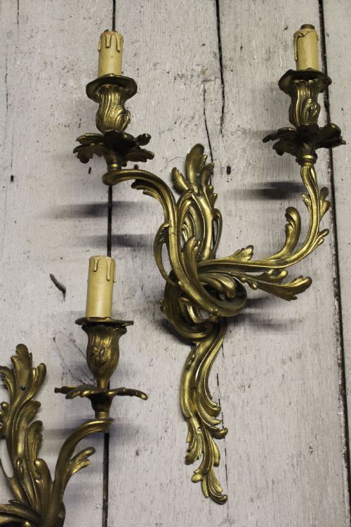 Pair of Louis Xv Style Gilt Brass Wall Lights of Large Proportions