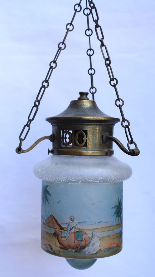 Egyptian Style Hand Painted Crackle Glass Hall Lantern