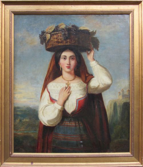 19th Century Italian Oil Painting on Canvas the Grape Picker Signed & Dated 1868