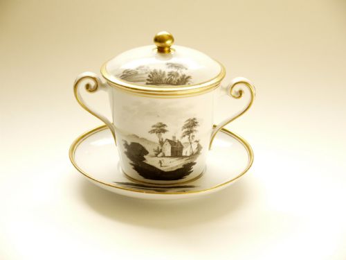 A Spode Regency Bat Printed Chocolate Cup, Cover & Stand, Circa 1820