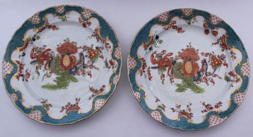 A Pair of 19thc Jabberwocky Pattern Plates by Samson of Paris in the Style of 18th Century Worcester