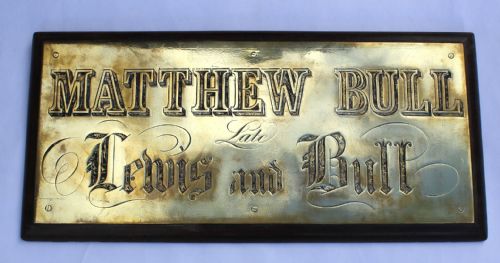 A Victorian Engraved Brass Shop Sign Titled Matthew Bull
