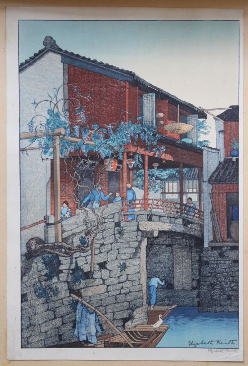 Elizabeth Keith, Wisteria Bridge, China, 1925, Colour Woodblock Print, Signed.