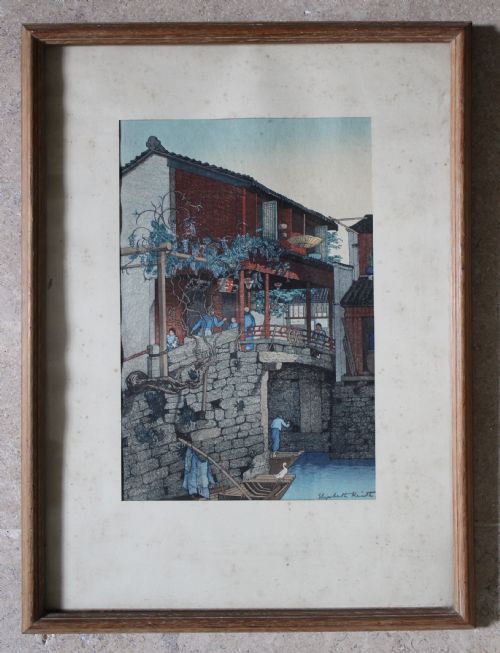 fig 4. Elizabeth Keith, Wisteria Bridge, China, 1925, Colour Woodblock Print, Signed.