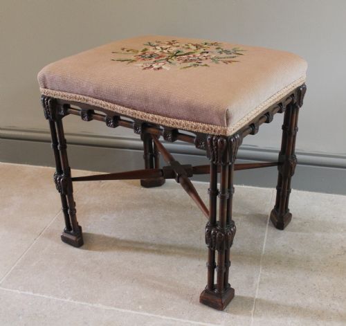 Antique Mahogany Cluster Column Stool in Chippendale Style