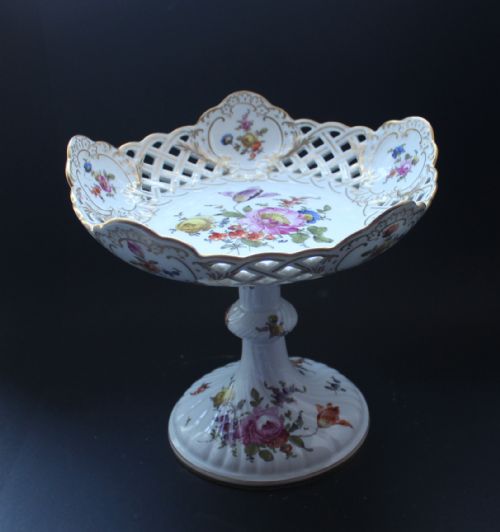 A Dresden Hand Painted Porcelain Comport Marked Meissen