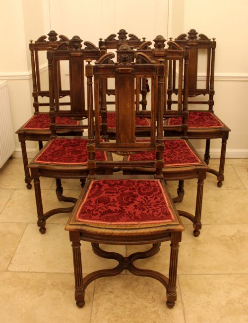 A Set of Six French Walnut Dining Chairs Circa 1890