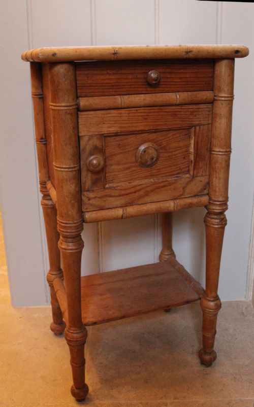 Antique French Faux Bamboo Pot Cupboard \ Bedside Table with Marble Top