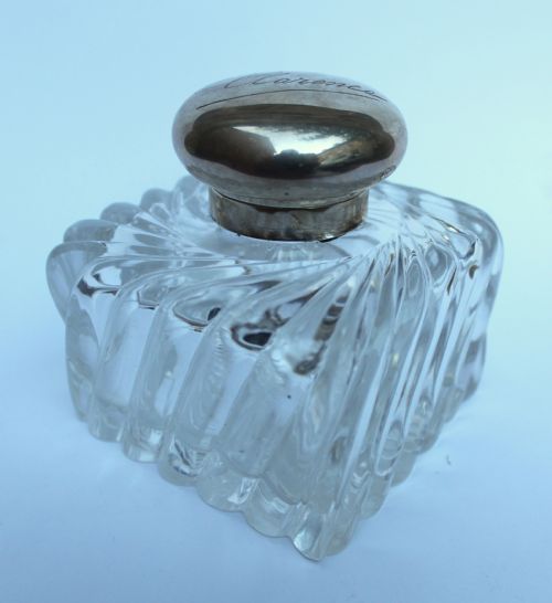 A Victorian Silver Mounted Cut Glass Inkwell, London 1894, John Grinsell & Sons.