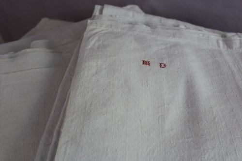 fig 1. A Pair of Antique French Monogrammed Metis Linen Sheets