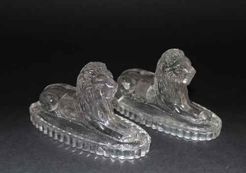 Pair of John Derbyshire Pressed Glass Lions After Landseer