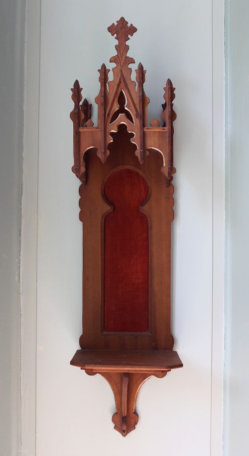 A Victorian Ecclesiastical Gothic Stained Pine Wall Bracket Shelf Circa 1880
