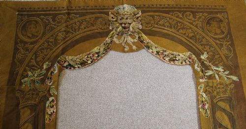 Antique French Hand Painted & Applique Portiere Dated 1888